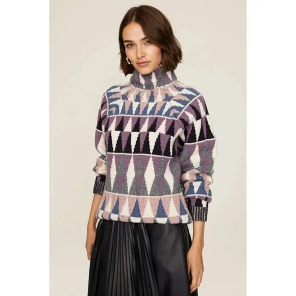ALTUZARRA Stiblo Wool Blend Diamond Geometric Turtleneck Sweater XL - Picture 1 of 6